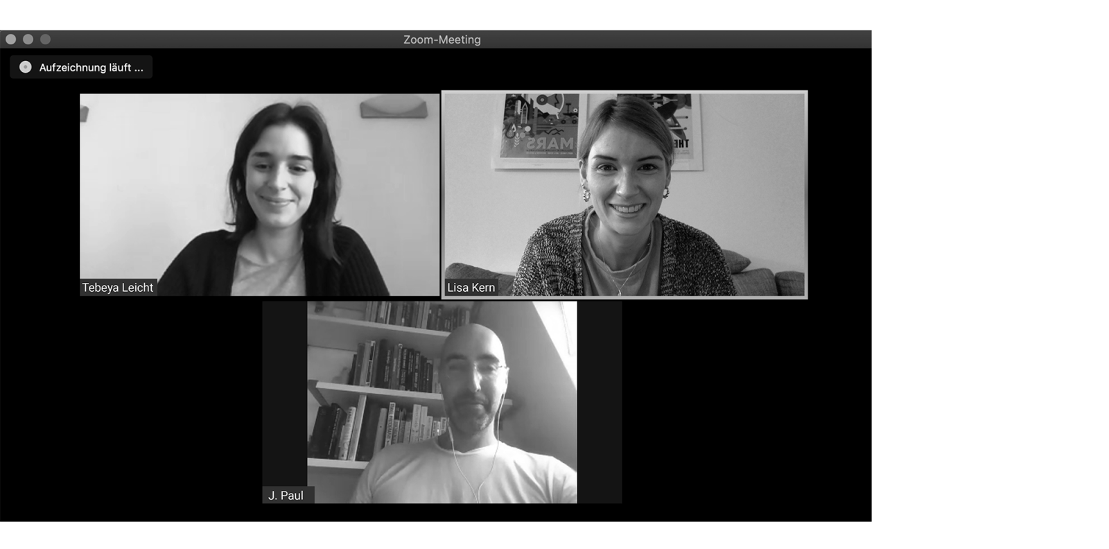 Zoom Call Screenshot drei Personen