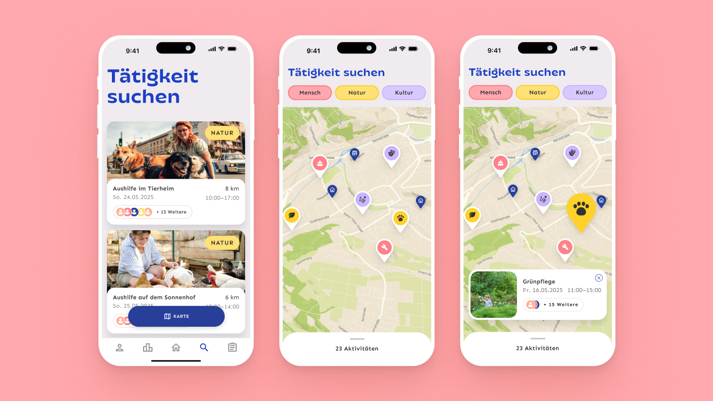 searching activities in the mitMensch app